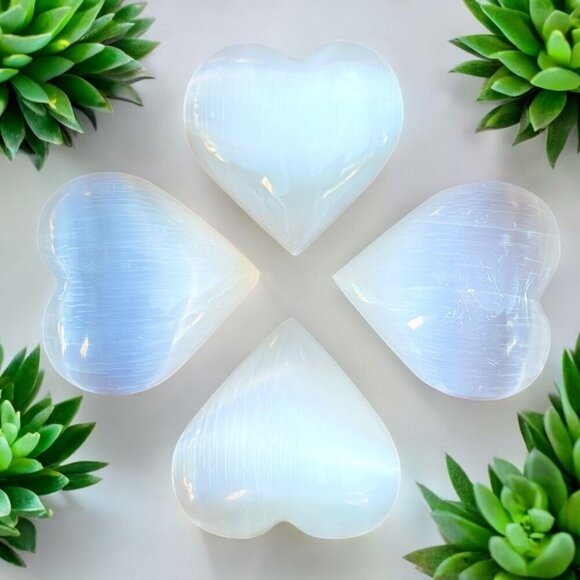 Selenite Crystal Heart, Polished Natural White Gemstone, Medium: 2.5 inches - Picture 3 of 14